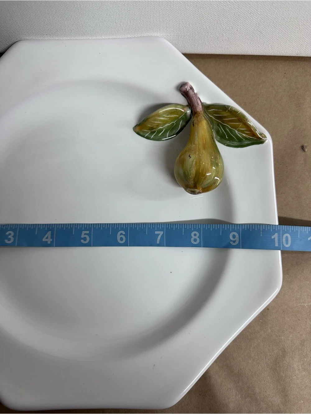 Pierre Deux Octagonal White Ceramic Dinner Plate with Yellow Pear Detail France